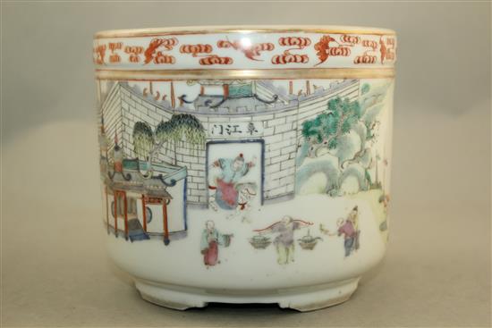 A Chinese famille rose cylindrical brush pot, c.1900, 16cm diam.